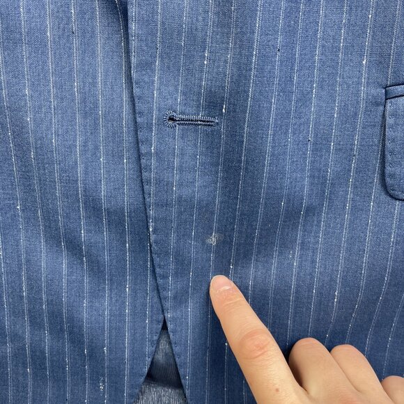 Boss Hugo Boss Jacket Mens 42 R Blue White Stripes Wool 2 Button Blazer Guabello - Picture 5 of 16